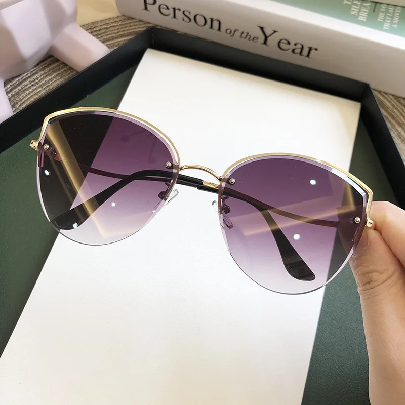 

2021 Cat Eye Sunglasses Women Luxury Rimless Gradient Sun Glasses Clear Ocean Color Lenses Shades Ladies Sunglass UV400 Eyewear