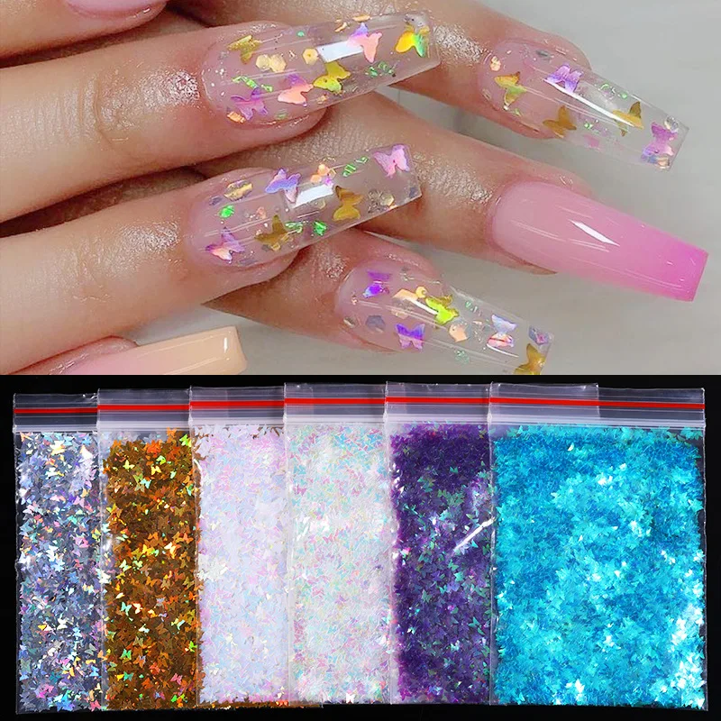 

1Bag 3D Ultrathin Laser Butterfly Star Sparkly Nail Sequins for Nails Colorful Holographics Flakes Slices Spangle Art Accessorie