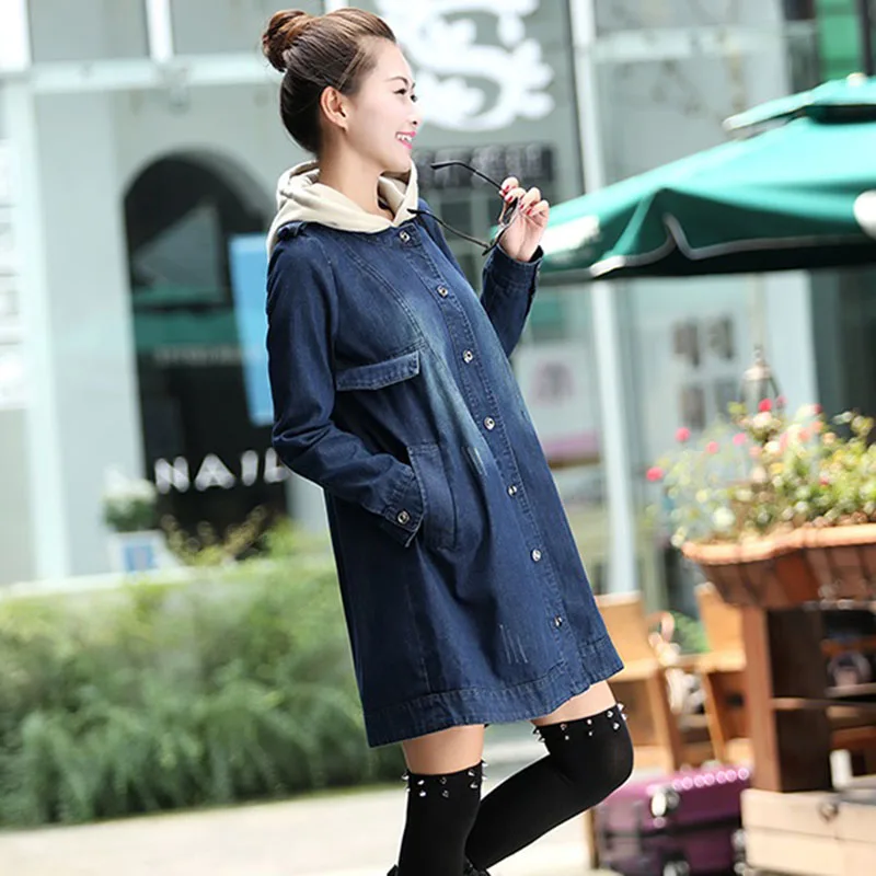Женский джинсовый тренчкот Новинка весна-осень 2019 верхняя одежда с капюшоном
