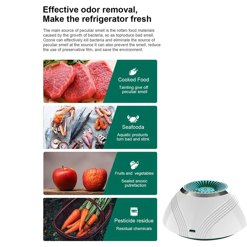 

Ozone Generator Deodorizer Air Purifier Rechargeable Refrigerator Purifier Portable Air Deodorizer for Small Space Clear