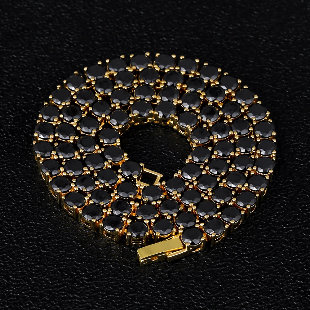 Plated with 14K gold Iced Out ожерелье теннисная цепочка Bling Link 4 мм 5 мм черный микро-инкрустированный Циркон хип хоп Однорядный хип-хоп цепь ювелирные изделия Rapper - Окраска металла: Plated with 14K gold
