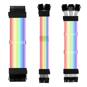 psu power supply sleeved cable cord graphics card extension cable addressable rgb atx 24pin pcie gpu dual triple 8 pin 62pin free global shipping