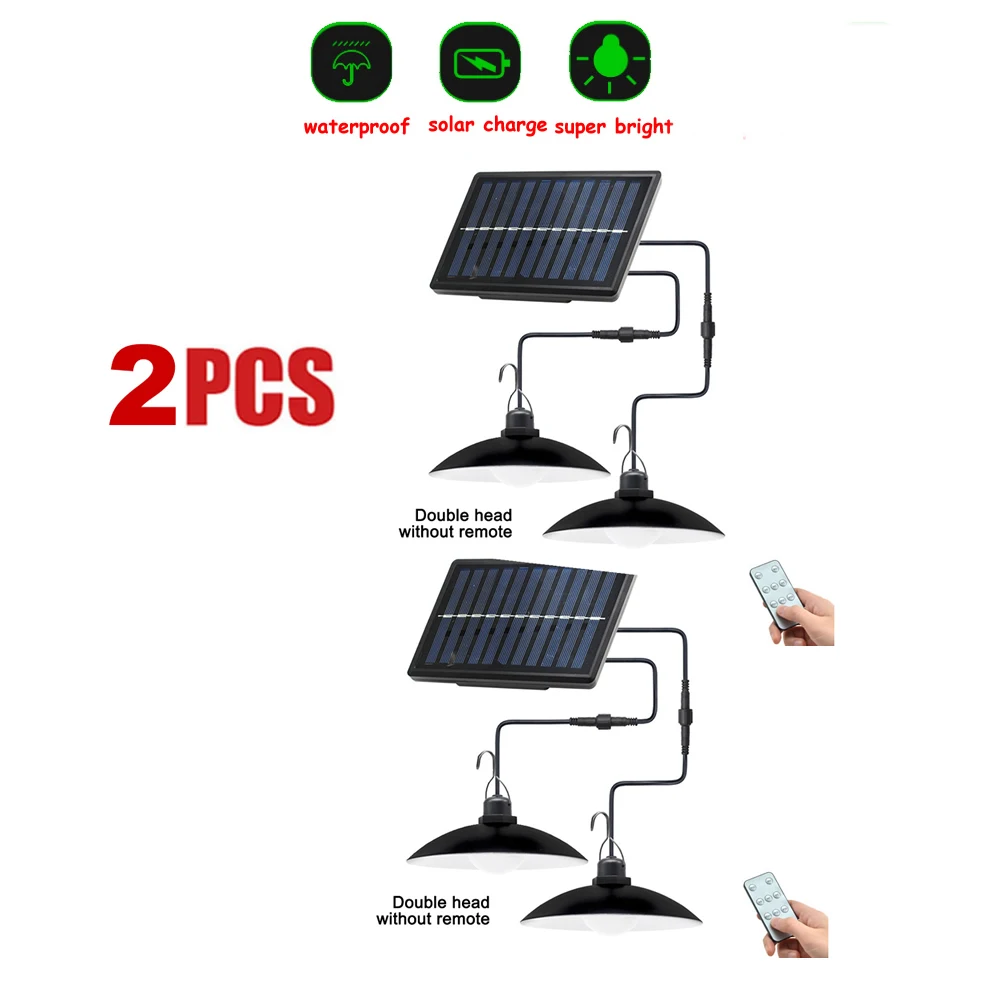 

2pcs Retro Lampshade Solar Pendant Lights Double Single Head Outdoor Indoor Auto On Off Lamp Pull Switch for Barn Balcony Chicke