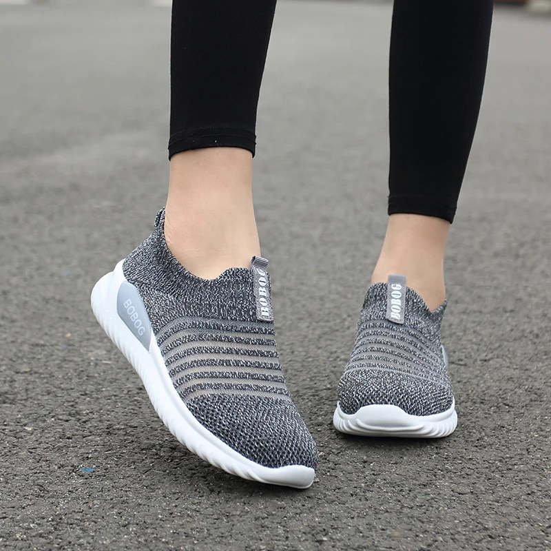 New Women's Fashion Air Cushion Lightweight Breathable Casual Shoes Knitted Socks Men's Sneaker Outdoor Soft Walking Footwear