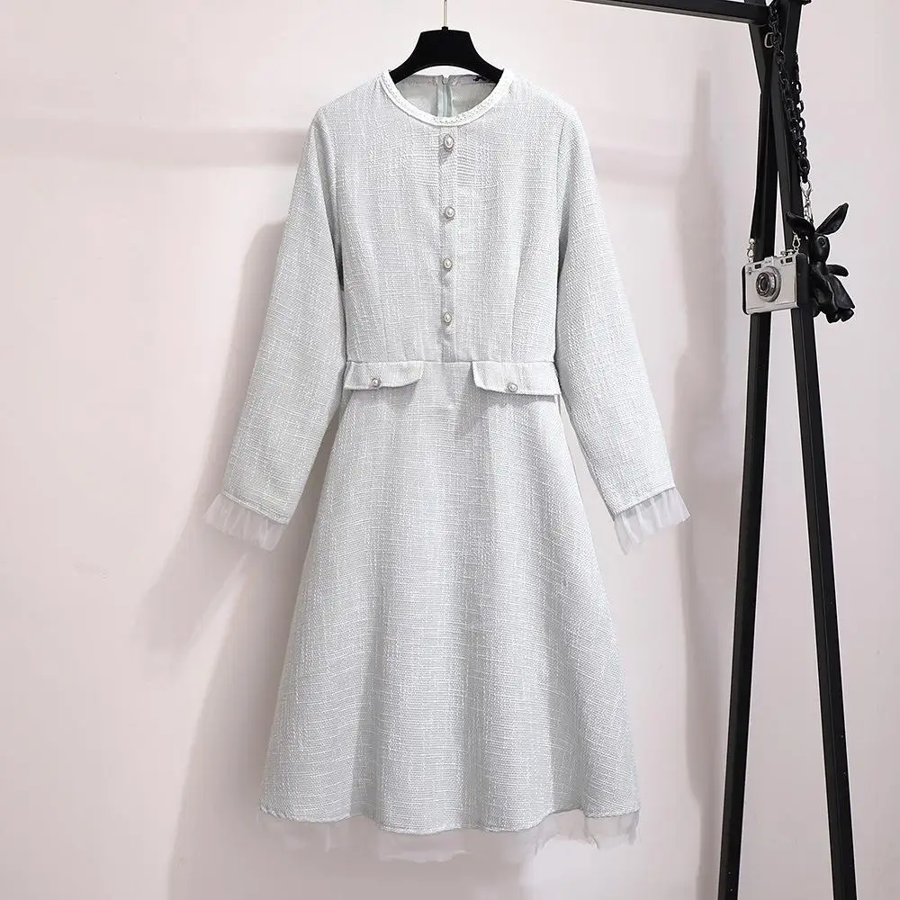 2XL-6XL плюс размер женское осеннее французское ТРАПЕЦИЕВИДНОЕ ПЛАТЬЕ ЖЕНСКОЕ тонкое Элегантное Вечернее Платье женское зимнее 5XL большое Сетчатое офисное платье