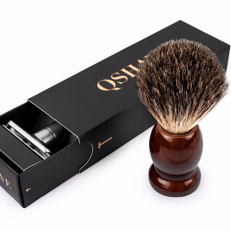Qshave Классическая Безопасная бритва с чистой барсучьей шерстью, щетка для бритья с подставкой, держатель для бритвы с двойными краями