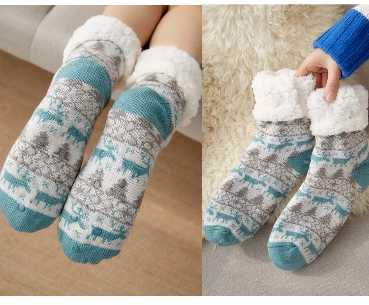 

Fuzzy Socks Warm Plush Bedroom Silicone Non-slip Women's Slippers Floor Sock Women Soft Female Shoes for Home Indoor Christmas