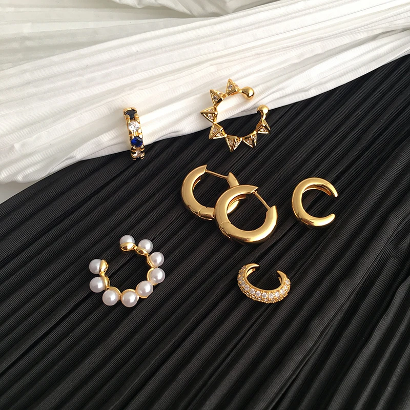 

Closed eyes ear clip collection pearl diamond temperament simple ear bone clip without pierced simple cold wind earrings women