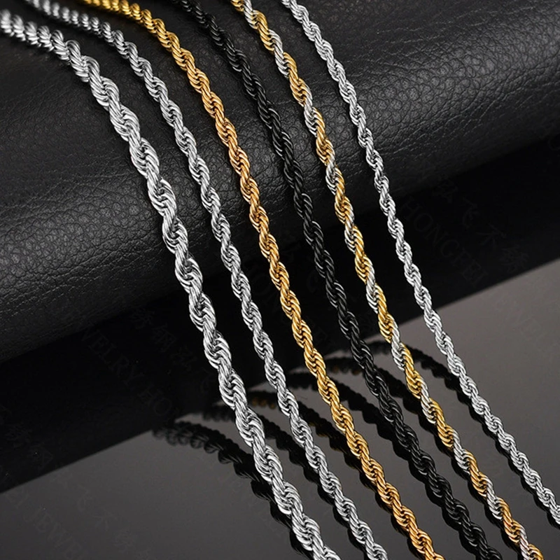 

Rope Chain Necklace For Women Men Gold Silver Or Black Color Party Wedding Punk Vintage Twisted Necklaces Jewelry 2021 Trendy
