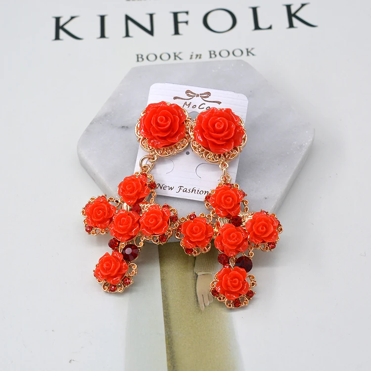 Модные брендовые ретро серьги в виде красной розы стиле большие барокко Женские