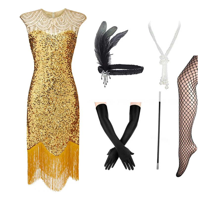 Женское платье с блестками и бусинами в стиле 1920-х годов ростом комплект
