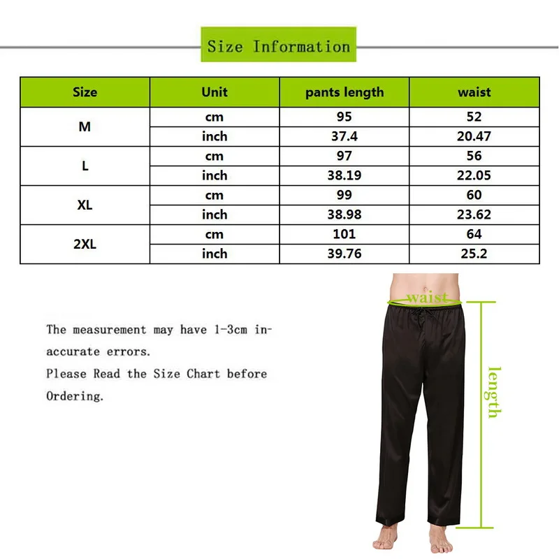 

Brand Nice Pop Mens Silk Satin Pajamas Solid Color Summer Sleep Bottoms Lounge Pants Sleep Bottoms Summer Sleepwear Homewear