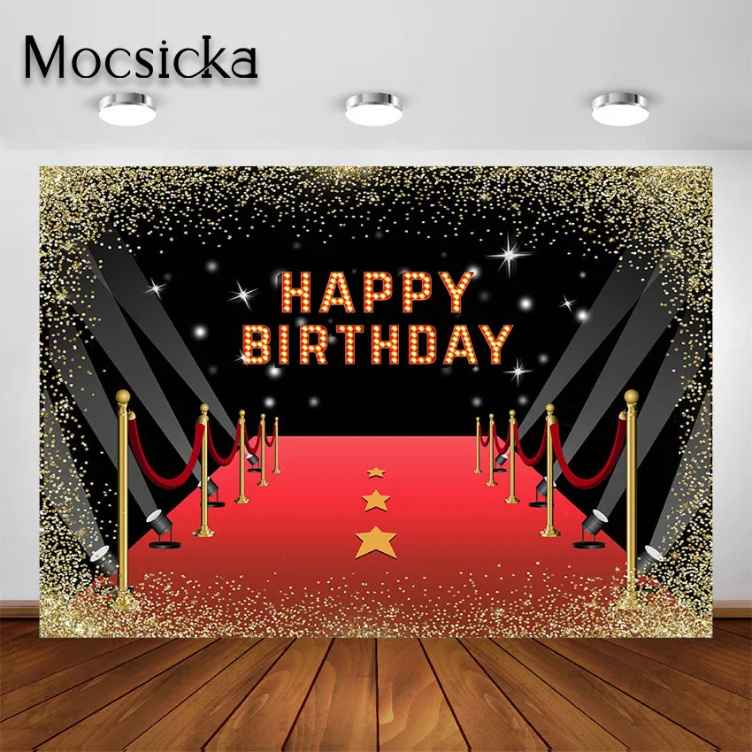 

Mocsicka Gold Glitter Red Carpet Birthday Backdrop PartyMovie Night Theme Party Decoration Photography Background