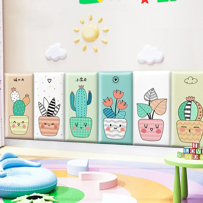 

Cartoon Plant Pot Tatami Bedside Soft Bag Anti-collision Self-adhesive Skirting Wall Sticker for Kids Rooms Headboard Wall Decor