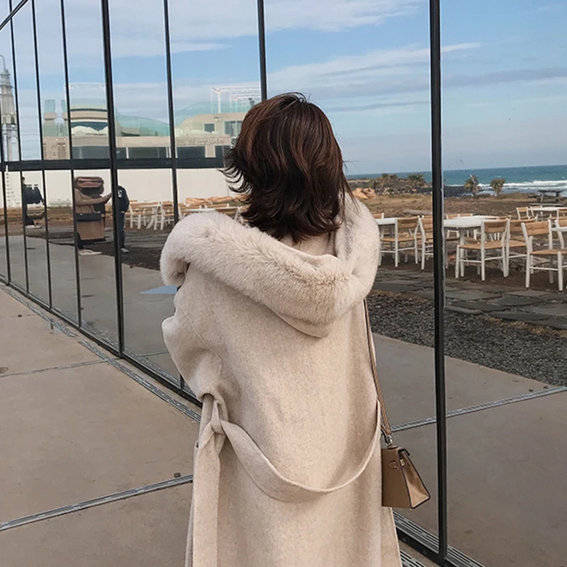 Женское кашемировое пальто с капюшоном Повседневный Кардиган воротником и