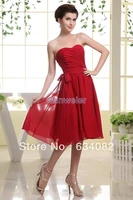free shipping 2015 short flowy dresses noivas chiffon casual dress for women real photo vestidos formales red bridesmaid dresses
