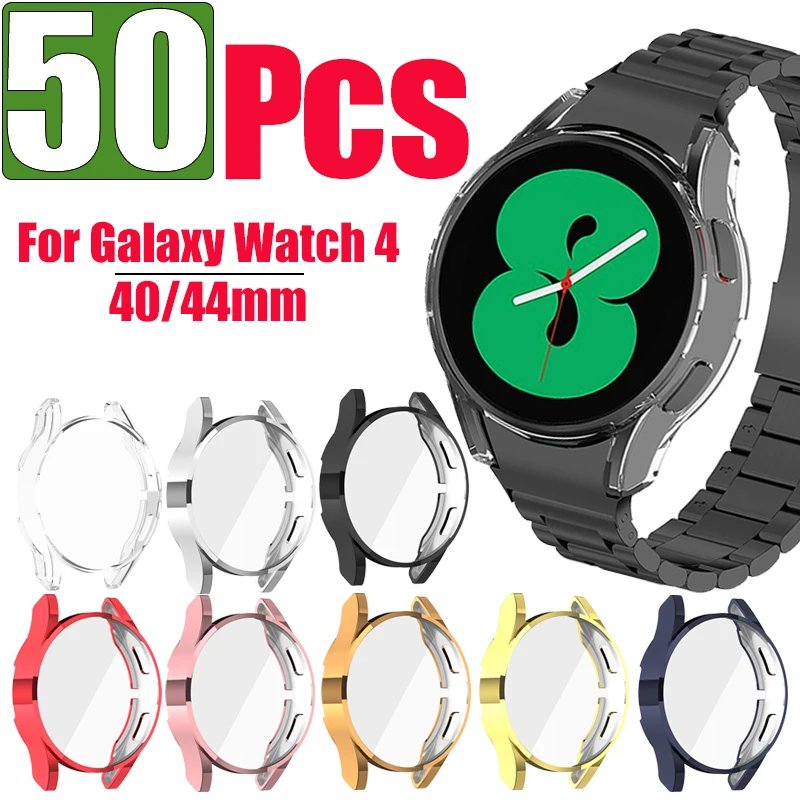 

50 Pack Protective Case for Samsung Galaxy Watch 4 44mm 40mm Watch Soft TPU Full Cover Screen Protection shockproof Bumper Frame