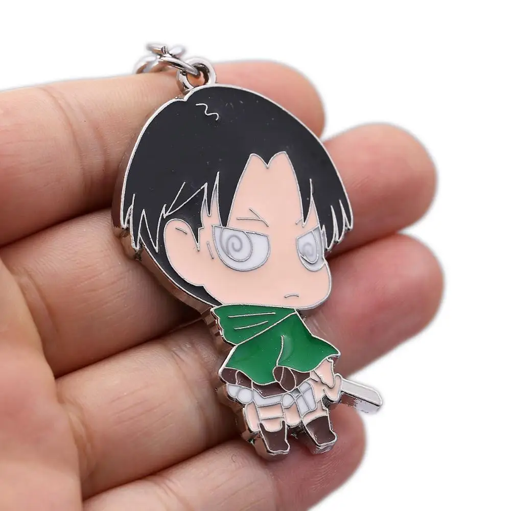 

Anime Attack on Titan Mikasa Ackerman Necklaces Keychain Levi Ackerman Eren Jaeger Metal Necklace Keyrings Pendants Figure Toys