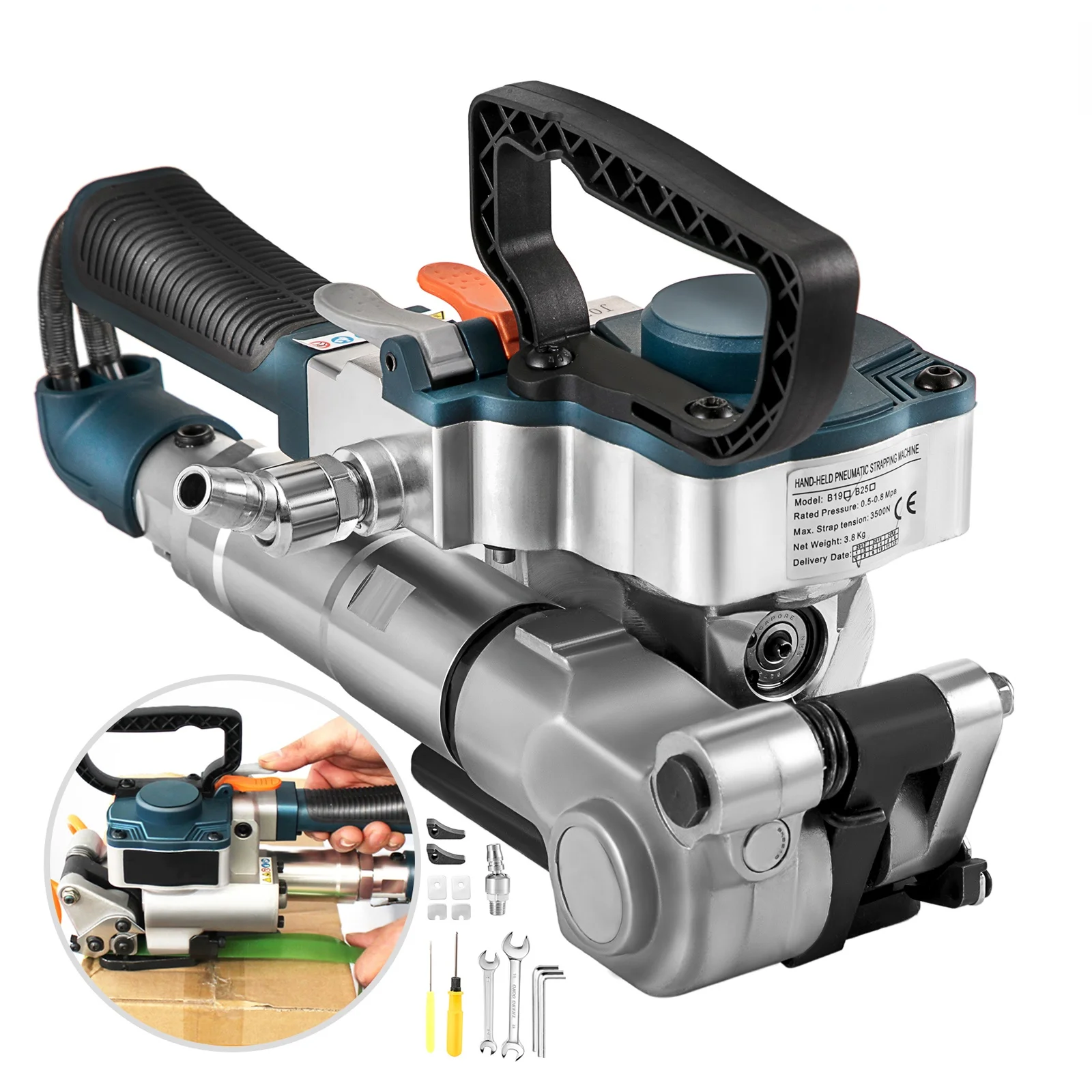 

B19 Handheld Pneumatic Strapping Machine 3500N Max Tension Hand Packing Machine Wrapping Tools for 13-19 MM PP PET Belt