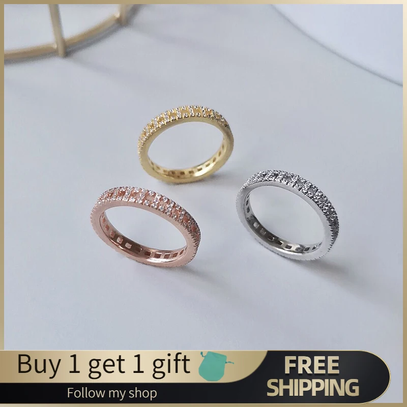 

Women's S925 sterling silver ring wedding rings inlaid with zircon original 1:1 jewelry classic high-quality gift