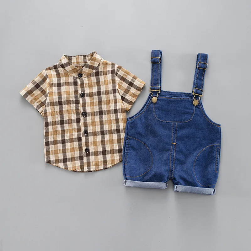 Summer Children Baby Boys Clothes Lattice T-Shirt Strap Shorts Cotton Bib Pants Child Toddler Fashion Clothing Infant Tracksuits | Детская