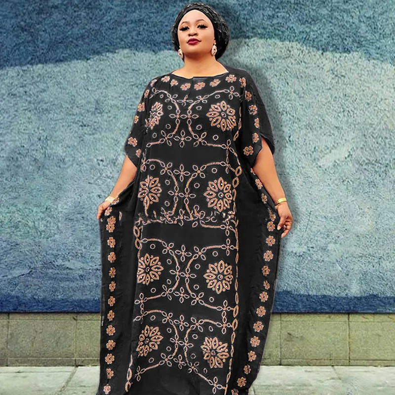 

African Dresses For Women Plus Size Floor-length Black Diamond Female Kaftan Long Dress Dashiki Abaya Mulism Lady Prayer Gowns