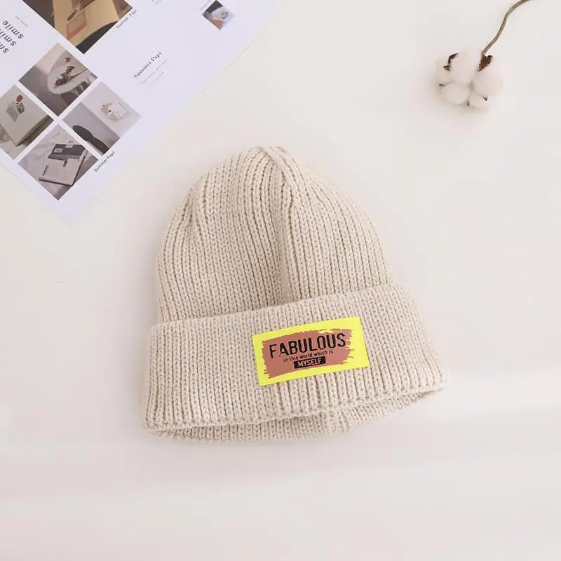 

2021 Autumn and winter Acrylic Letter Thicken knitted hat warm hat Skullies cap beanie hat for Children boy and girl 15