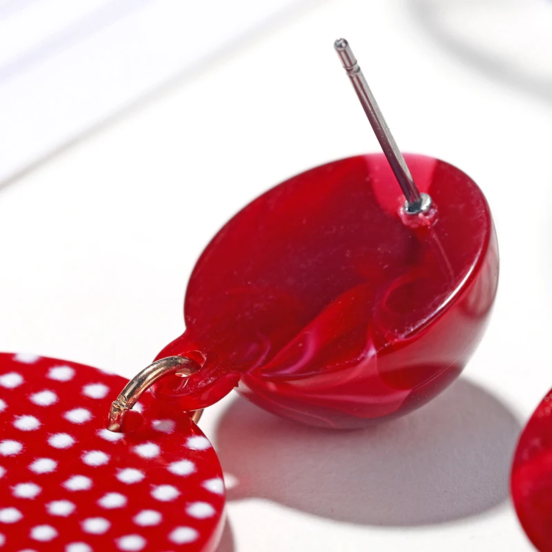 Женские винтажные серьги подвески YAOLOGE красные ажурные с волнистыми точками