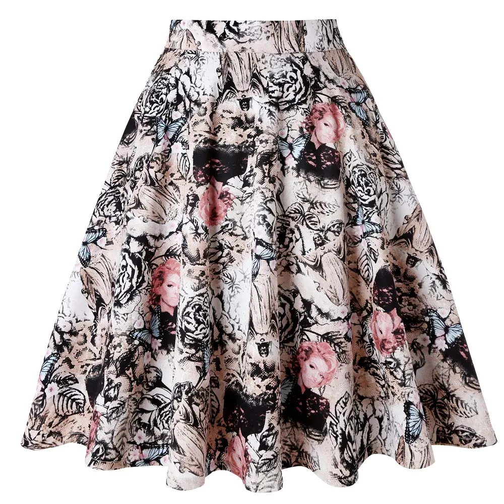 

Knee Length Summer Skater Skirt Runway Vintage Rockabilly Skirts Womens 2022 Sexy Pinup 50S 60S Cotton Skirts VD0020