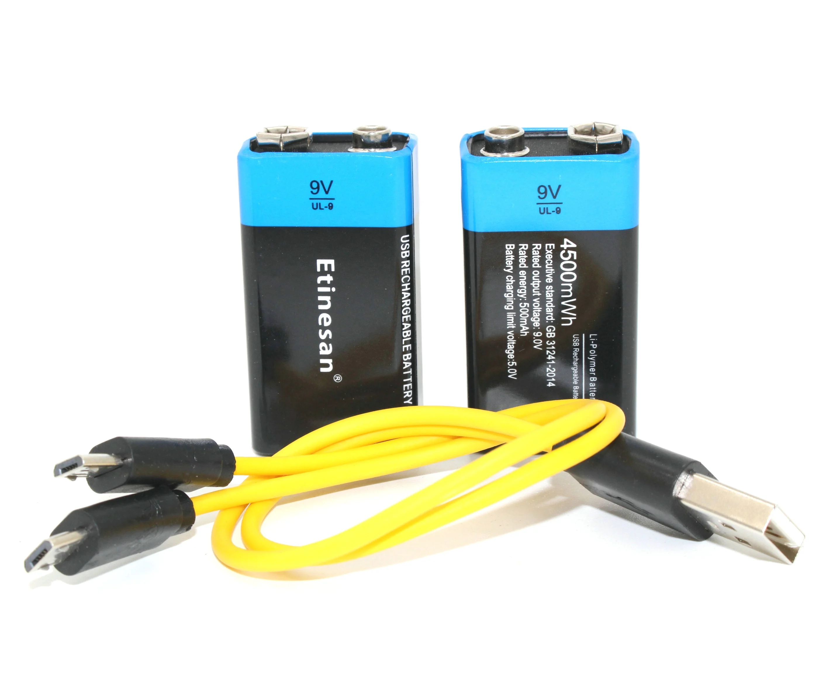 2pcs with cable Etinesan 4500mWh USB Перезаряжаемые 9В литий-полимерный аккумулятор Батарея для RC Аксессуары для видео-квадрокоптеров и т. д - Цвет: 2pcs with cable