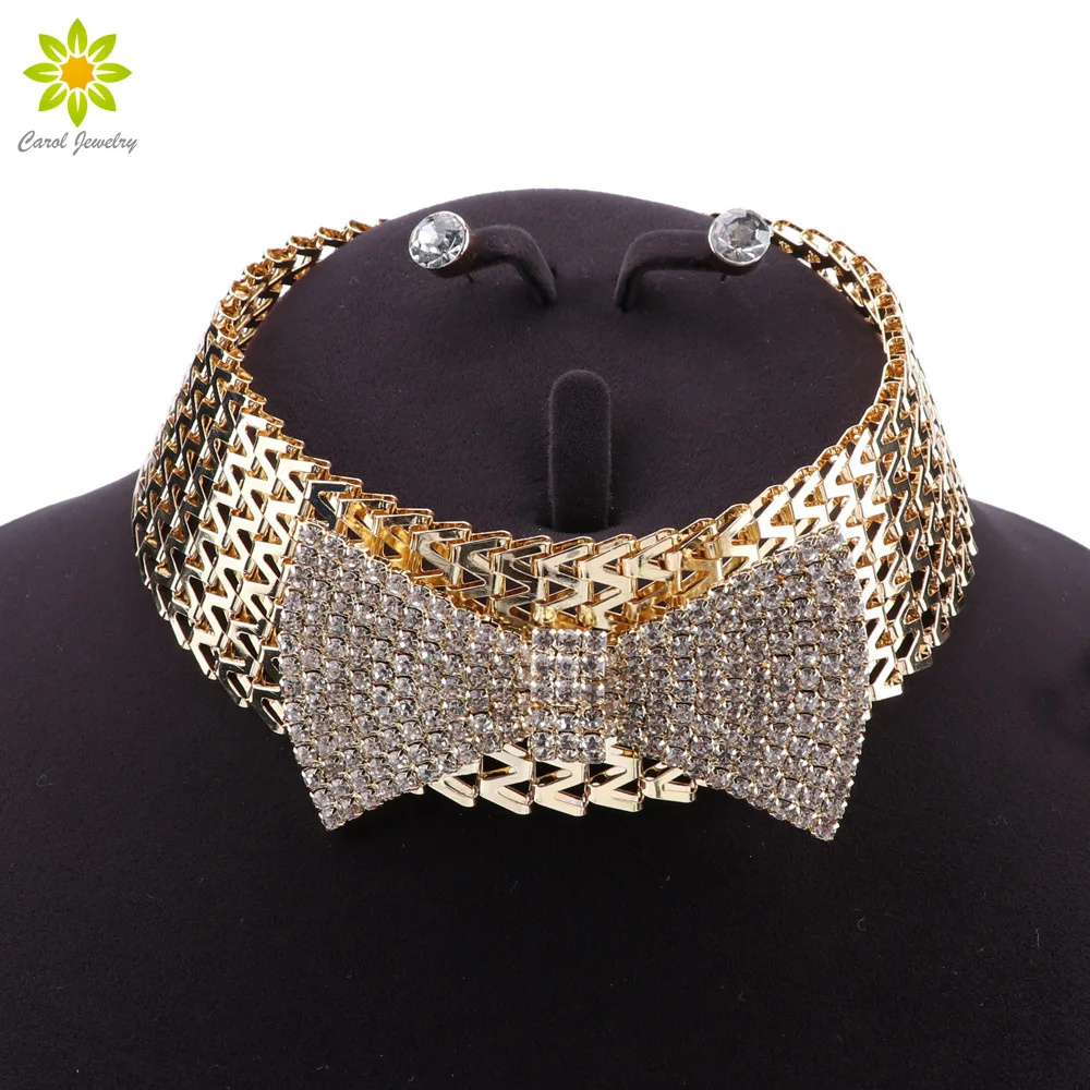 Набор свадебных ювелирных изделий с кристаллами золотого цвета стразы кулон