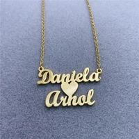 custom name necklace stainless steel gold choker personalized two name with heart pendant necklace for women girl gifts