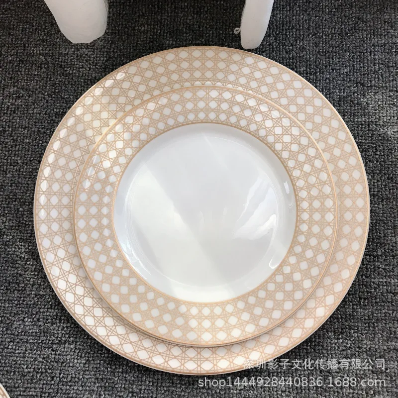 

European style bone china ceramic net Red Bull plate Western food plate creative flat plate Nordic sample room ornaments