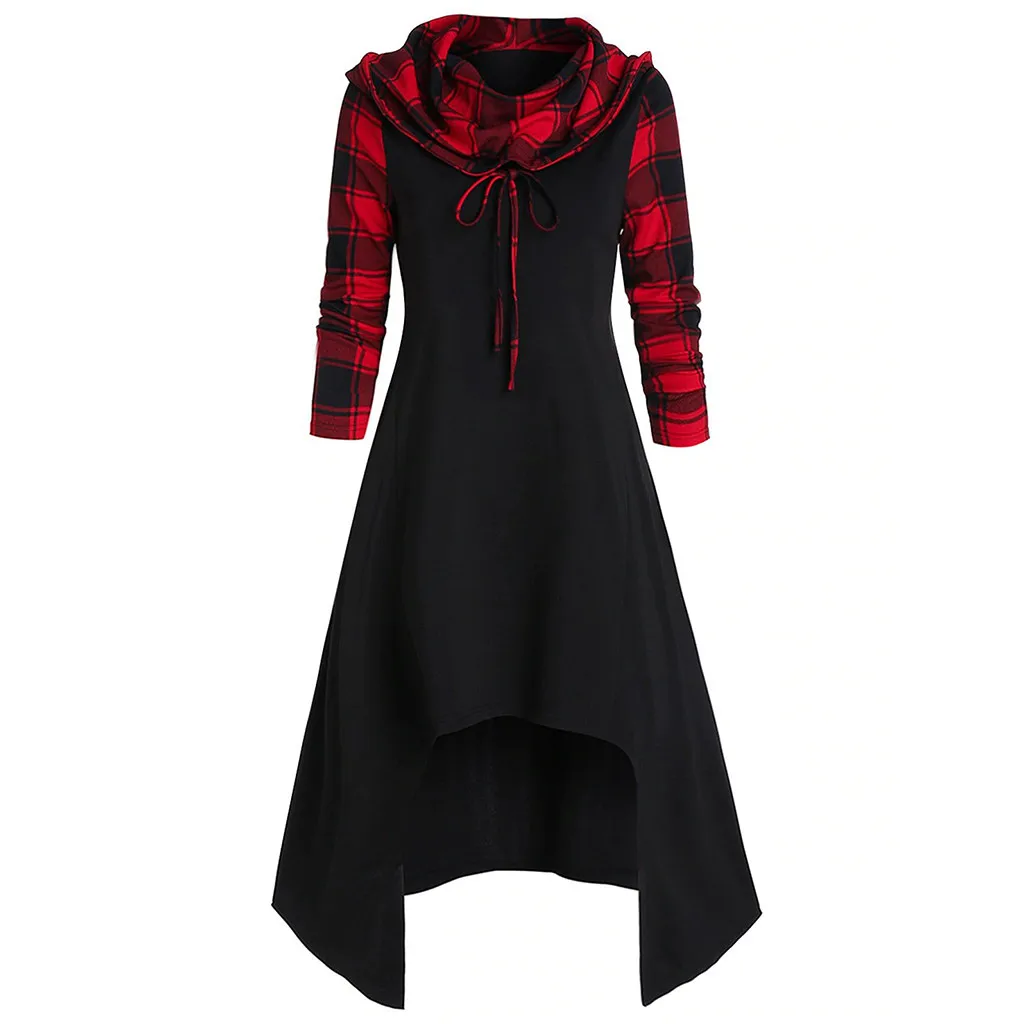 Женское клетчатое платье с капюшоном платье-трансформер средней длины длинным
