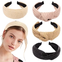 top knotted handmade straw weave headband for women girls hair bands turban hair hoop bezel female hair accessories