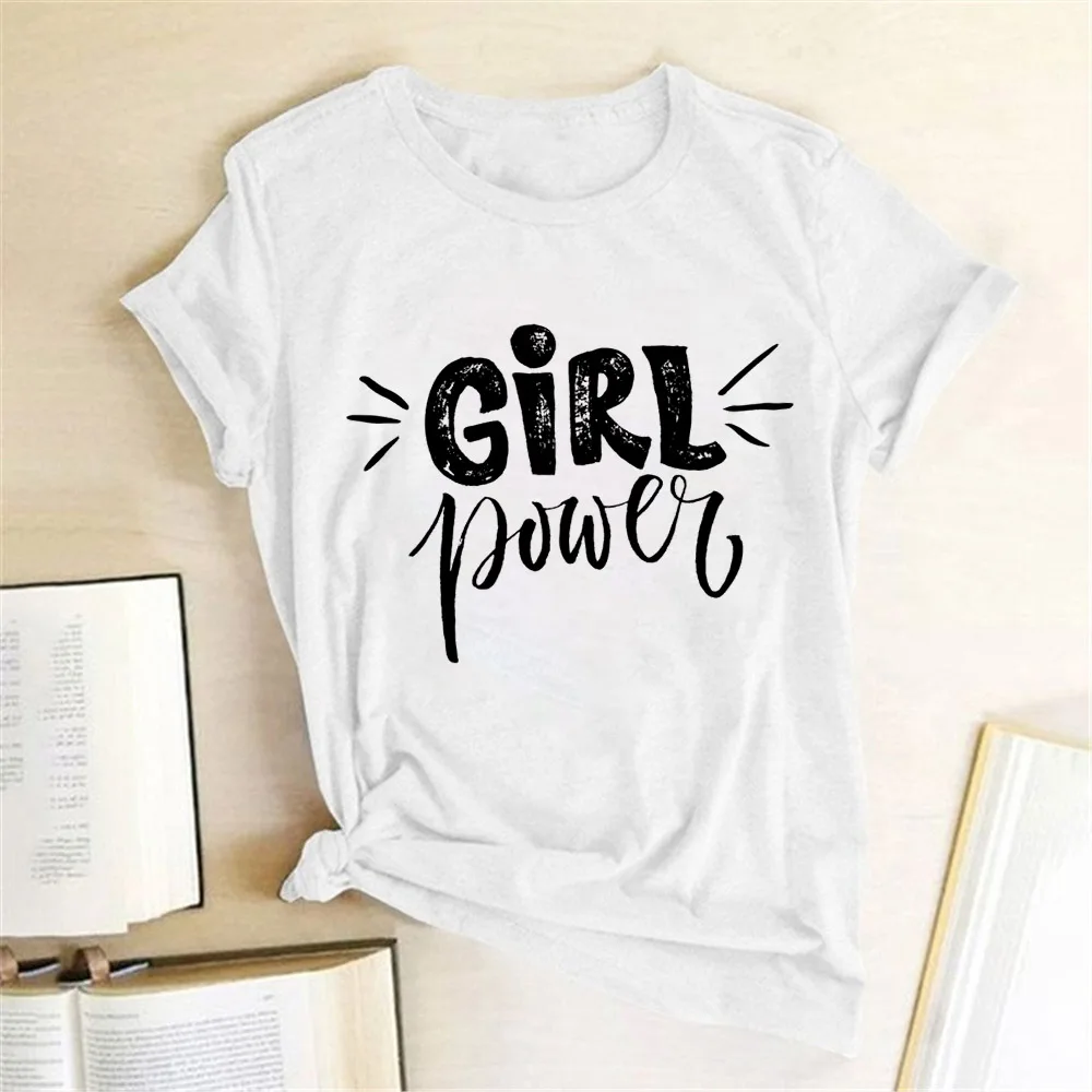 

Summer Harajuku female T-shirt Power Letter T-shirt round neck summer O-neck T-shirt clothes female printing Tees short sleeve R