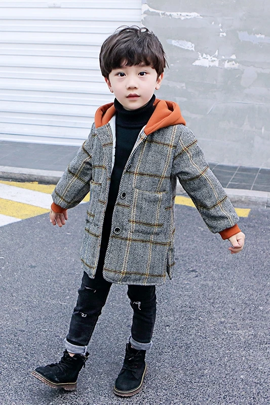 Детское шерстяное пальто для мальчиков ветровка из смешанной шерсти на весну и