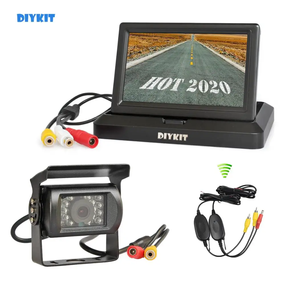 

DIYKIT Wireless 5 inch Foldable TFT LCD Monitor HD Waterproof IR Night Vision CCD Rear View Car Camera for Truck Caravan Bus Van