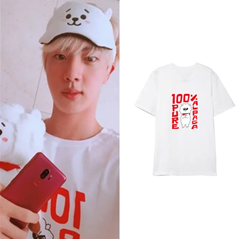 Camiseta de Kim Seok Jin para hombres y mujeres, camisa con estampado de Alpaca pura, camiseta divertida de Kim Seok Jin, moda Pop de Corea del Sur, camiseta KPOP 100%