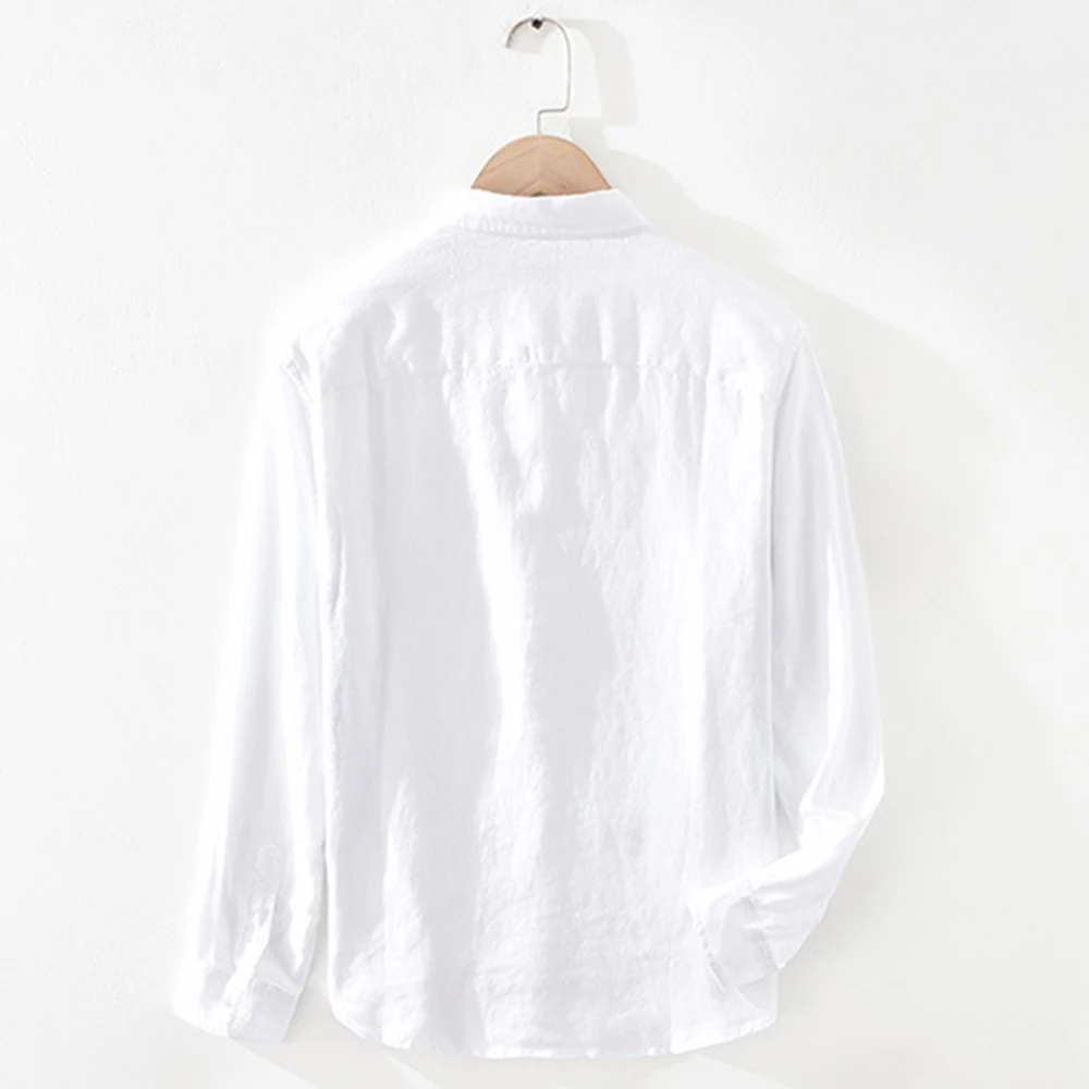 White Full Sleeve Patchwork Cotton Linen Shirts For Men Summer New Fashion Lapel Casual Top Male Shirt Stripe Men Shirt