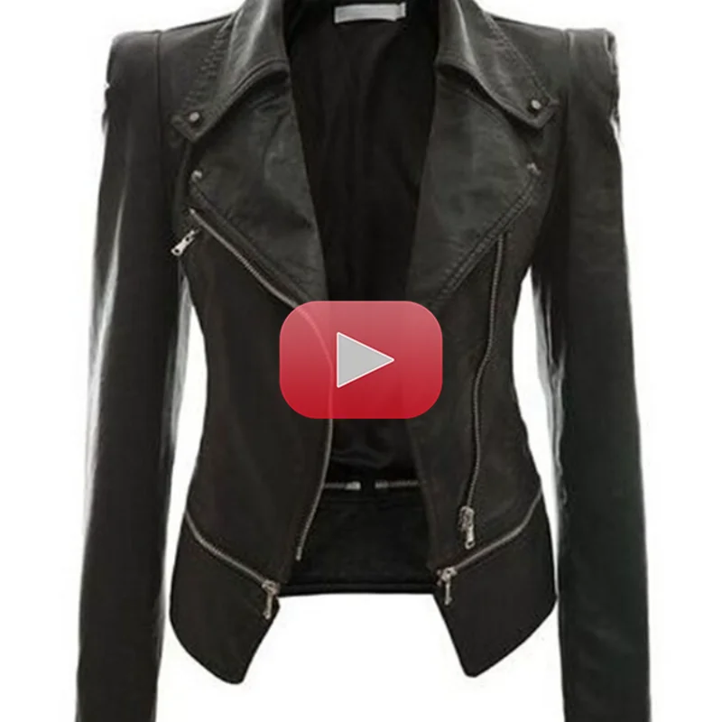 

Women's jacket new spring and autumn zipper double coat leather coat