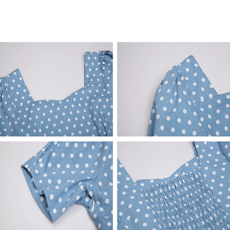 

2021 Summer New Style Polka Dot Dress Women Mini Vintage Elegant Square Neck High Waist Korean Fashion Chic Short Slevee