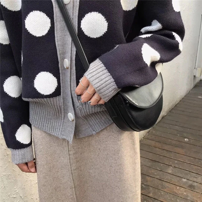 Autumn Winter Sweater Cardigan Women Vintage Loose V-neck knitted Open Stitch Jumpers Female Thicken Dots Knit Tops 2019 |