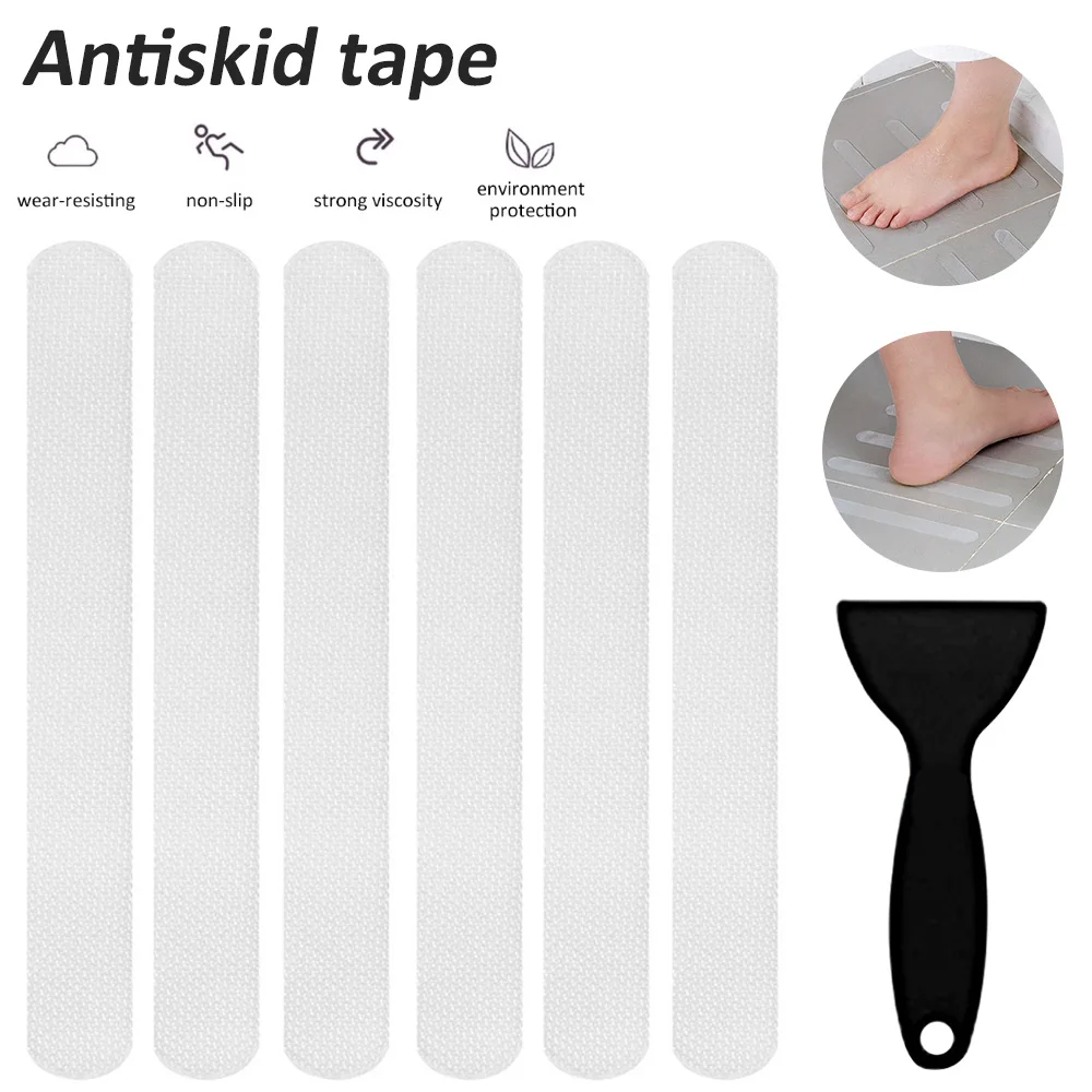 

6 pcs Anti-Slip Strips Transparent Shower Stickers Bath Safety Strips Bathtub Showers Stairs Floors Non-slip Strips Stickers