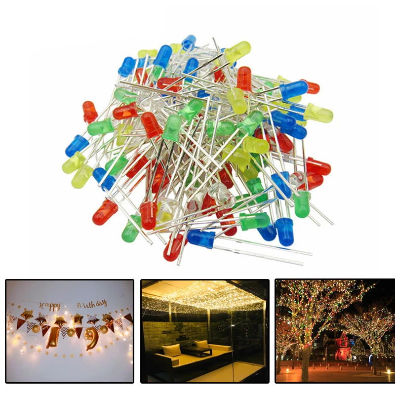

100pcs /lot Transparent Round 5mm super bright water clear Green Red white Yellow Blue Light LED bulbs emitting diode