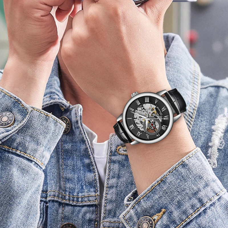 

NEW FORSINING Fashion Sport Business Men Watches Top Brand Luxury Mechanical Skeleton Watch Black Silver Clock horloges mannen