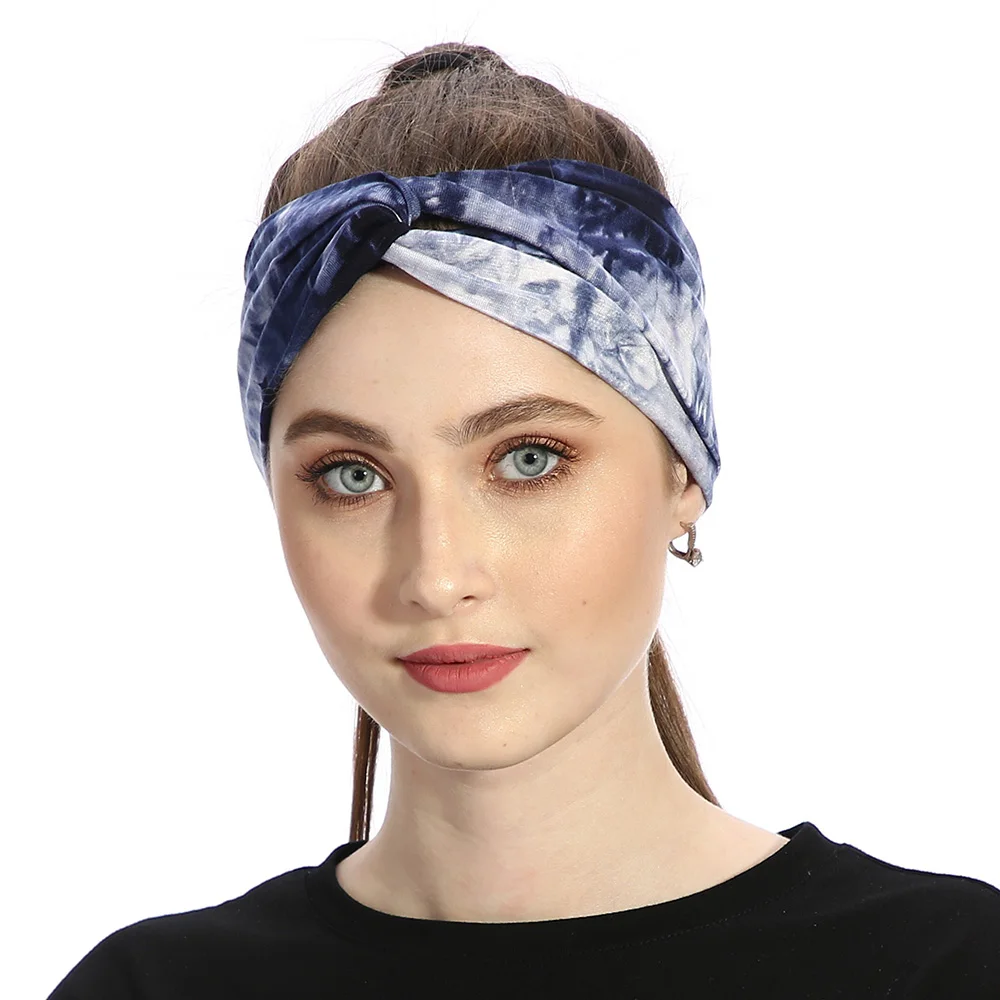 

Women Cotton Tie-dye Cross Knot Headbands Bohemia Hairbands Headband For Ladies Female Print Turban Wraps Girls Hair Accessories