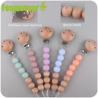 fosmeteor new baby products beech wood round hole clip pacifier chain to soothe baby silicone beech beads pacifier chain toy