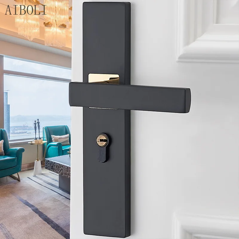 

Bedroom Door Lock American Black Bathroom Solid Wood Door Handle Household Silent Door Lock