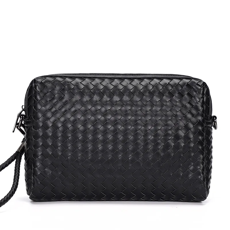 Luxury Cowhide Leather Top Handle Bags 2021 Fashion Men High Quality Large Capacity Designer Outdoor Zippers Woven Male Handbag